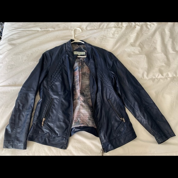 Navy blue faux leather jacket - Picture 1 of 2